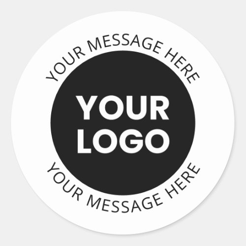 Business Logo  Editable Text  White  Black Classic Round Sticker
