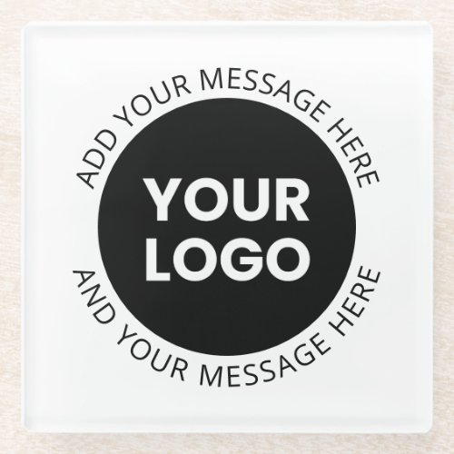 Business Logo  Editable Text  White  Black Glass Coaster