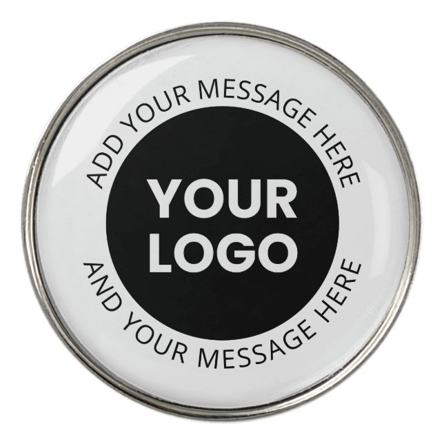 Business Logo & Editable Text  White & Black Golf Ball Marker (Front)