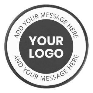 Business Logo & Editable Text White & Black Hockey Puck