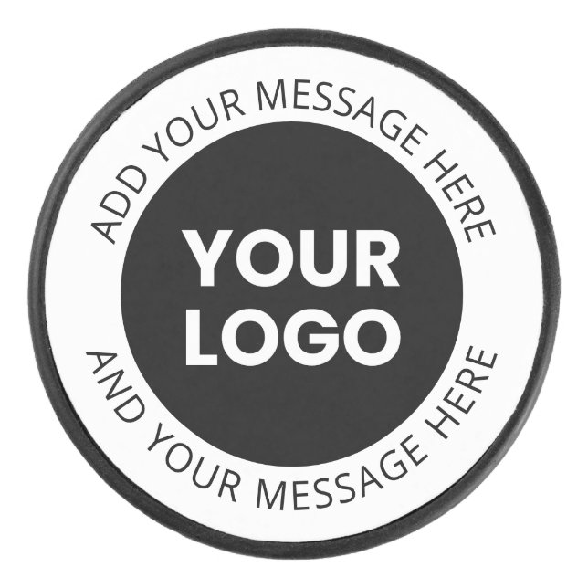 Business Logo & Editable Text  White & Black Hockey Puck (Front)