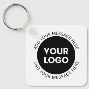 Business Logo & Editable Text  White & Black Keychain