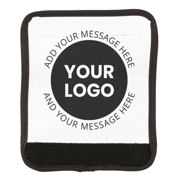 Business Logo & Editable Text  White & Black Luggage Handle Wrap (Front)