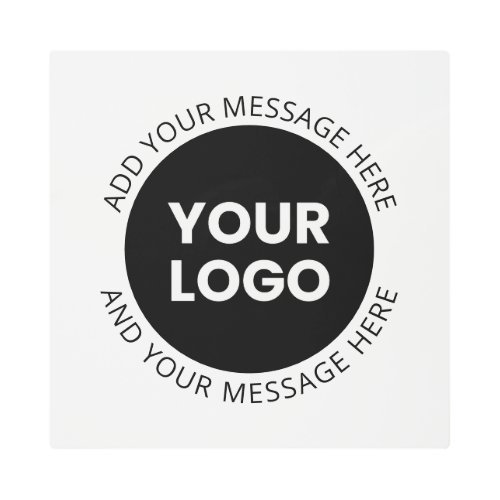 Business Logo  Editable Text  White  Black Metal Print