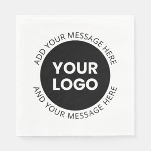 Business Logo & Editable Text White & Black Napkins