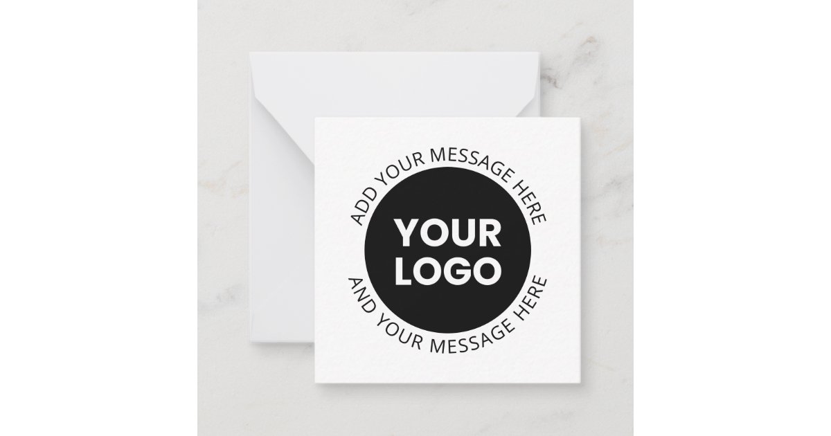 Business Logo & Editable Text White & Black Note Card | Zazzle
