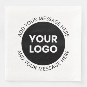 Business Logo & Editable Text White & Black Paper Dinner Napkins