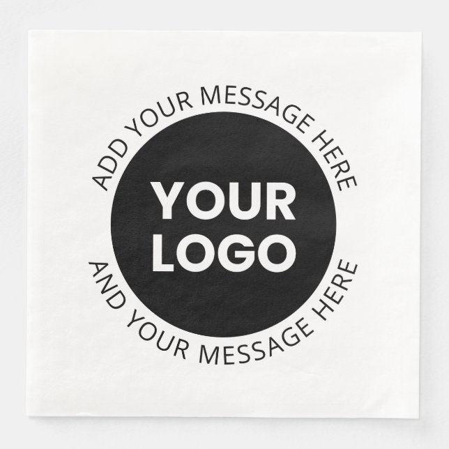 Business Logo & Editable Text  White & Black Paper Dinner Napkins (Front)