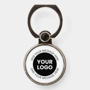 Business Logo & Editable Text White & Black Phone Ring Stand