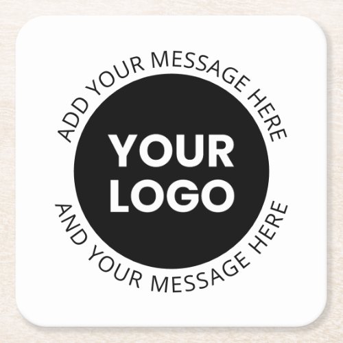 Business Logo  Editable Text  White  Black Square Paper Coaster