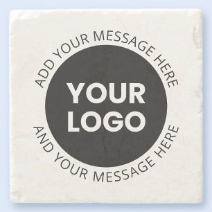 Business Logo & Editable Text  White & Black Stone Coaster