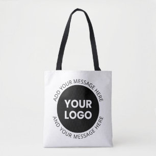 Business Logo & Editable Text White & Black Tote Bag