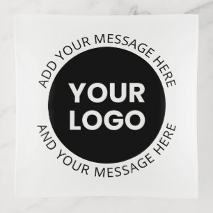Business Logo & Editable Text  White & Black Trinket Tray