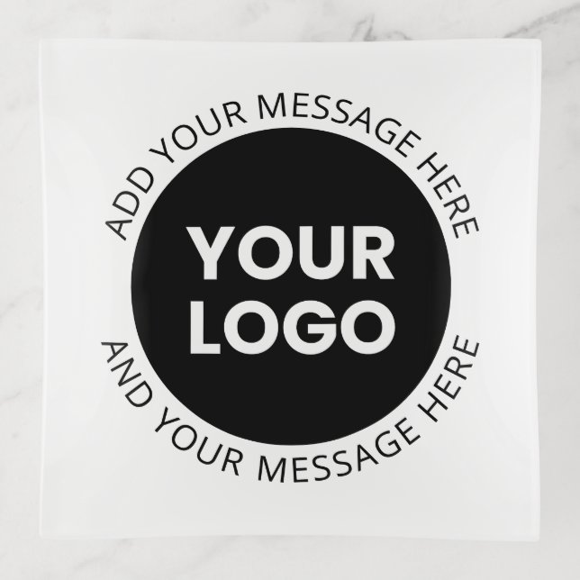 Business Logo & Editable Text  White & Black Trinket Tray (Front)