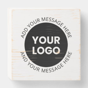Business Logo & Editable Text White & Black Wooden Box Sign