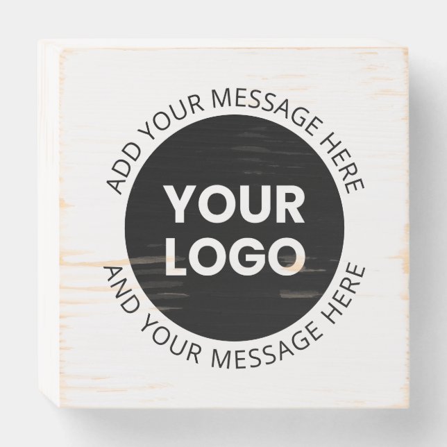 Business Logo & Editable Text  White & Black Wooden Box Sign (Front Horizontal)