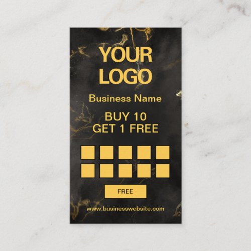 Business Logo Elegant Black and Gold Marble Loyalty Card