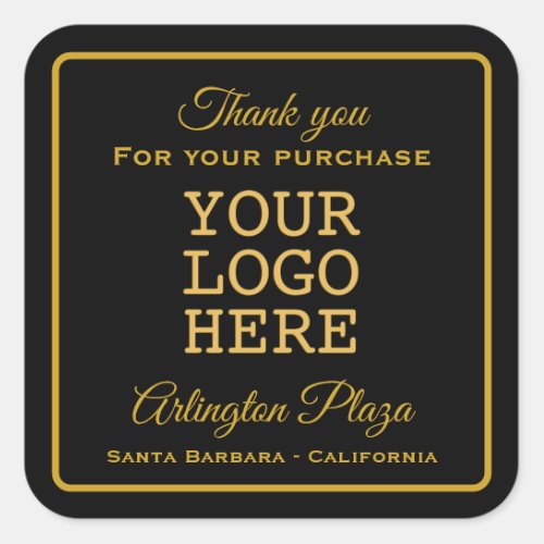Business Logo Elegant Black Gold Thank You Square Sticker