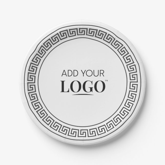 Business Logo Elegant Black & White Greek Meander Paper Plates (Front)