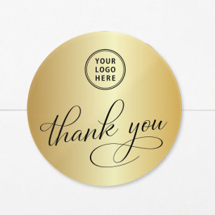 Business Logo Elegant Gold Thank You Classic Round Sticker