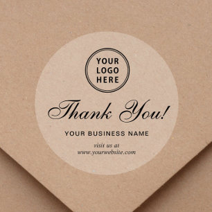 Business Logo Elegant Script Clear Thank You Classic Round Sticker