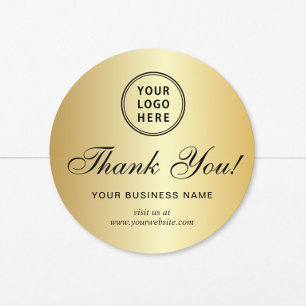Business Logo Elegant Script Gold Thank You Classic Round Sticker