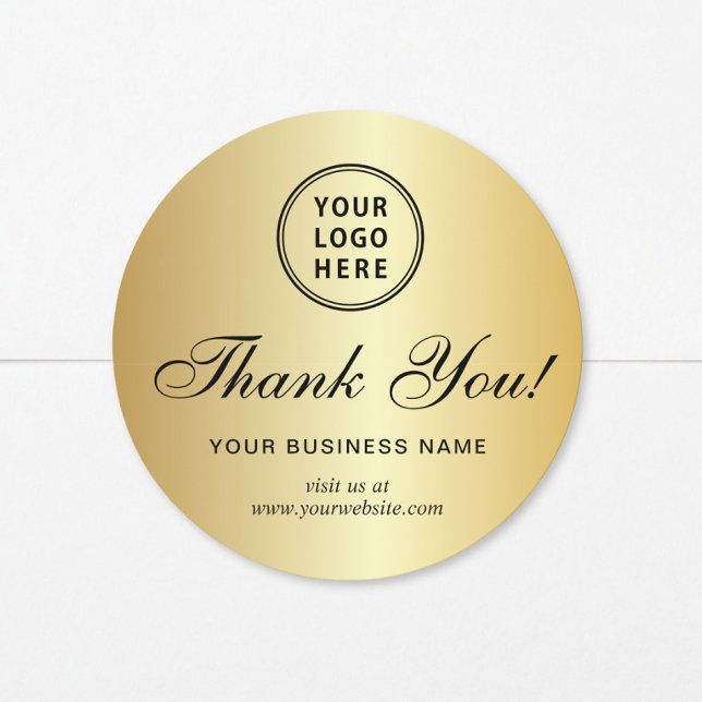 Business Logo Elegant Script Gold Thank You Classic Round Sticker (Creator Uploaded)