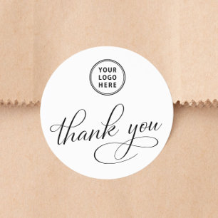 Business Logo Elegant Script Thank You Classic Round Sticker