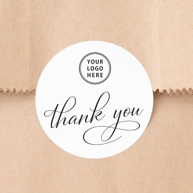 Business Logo Elegant Script Thank You Classic Round Sticker (Creator Uploaded)