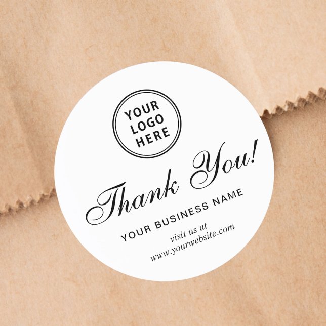 Business Logo Elegant Script Thank You Classic Round Sticker (Creator Uploaded)