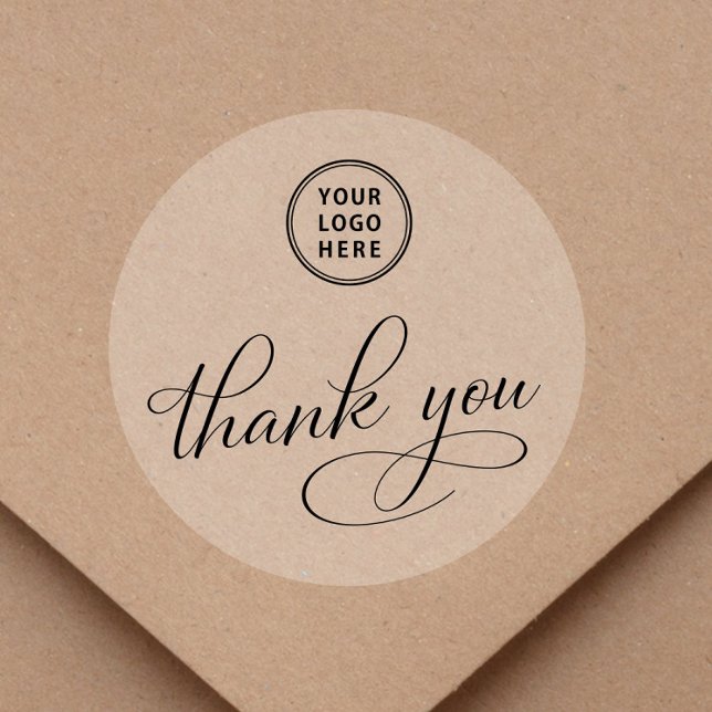 Business Logo Elegant Script Thank You Clear Classic Round Sticker (Creator Uploaded)
