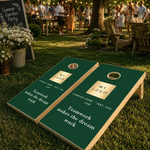 Business logo emerald green motivational quote cornhole set