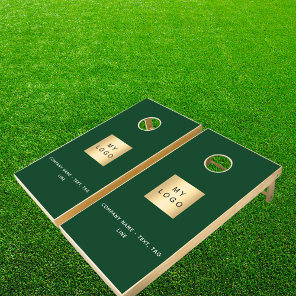 Business logo emerald green text minimalist cornhole set