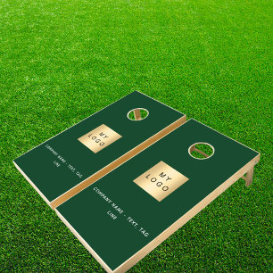Business logo emerald green text minimalist cornhole set