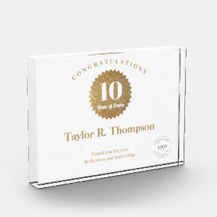 Business logo Employee 10 years of service Gold  Acrylic Award