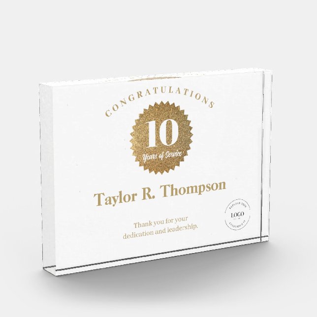 Business logo Employee 10 years of service Gold  Acrylic Award (Left)