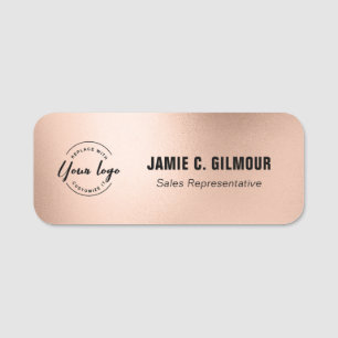 Business logo Employee Custom faux rose gold  Name Tag