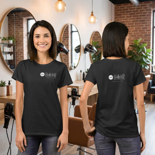 Business Logo Employee Name Black Hair Stylist T-Shirt