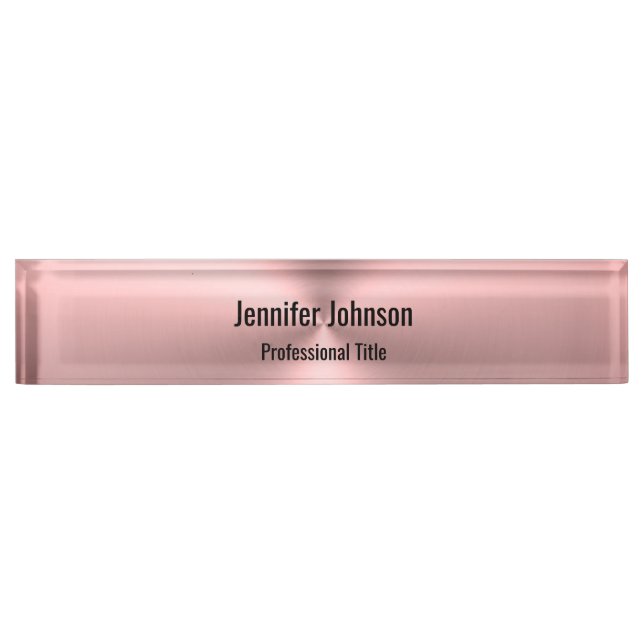 Business Logo Employee Name Pink Metal Look Desk Name Plate (Front)