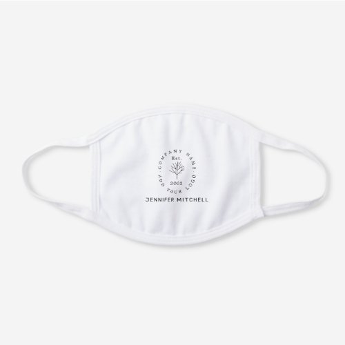 Business Logo  Employee Name White Cotton Face Mask