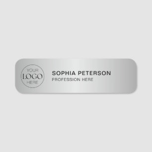 Business Logo Employee Staff Metallic Silver Name Tag