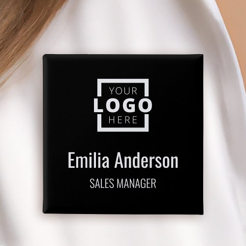 Business Logo Employee Staff Name Badge Black Button