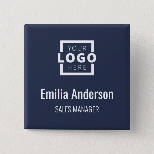Business Logo Employee Staff Name Badge Blue Button