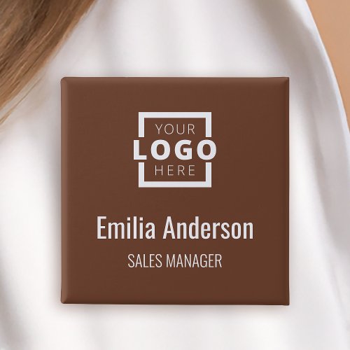 Business Logo Employee Staff Name Badge Brown Button