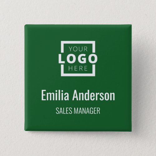 Business Logo Employee Staff Name Badge Green Button