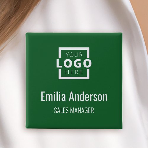 Business Logo Employee Staff Name Badge Green Button