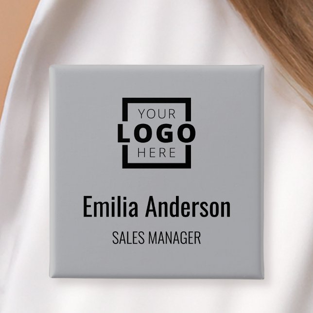 Business Logo Employee Staff Name Badge Grey Button (Creator Uploaded)