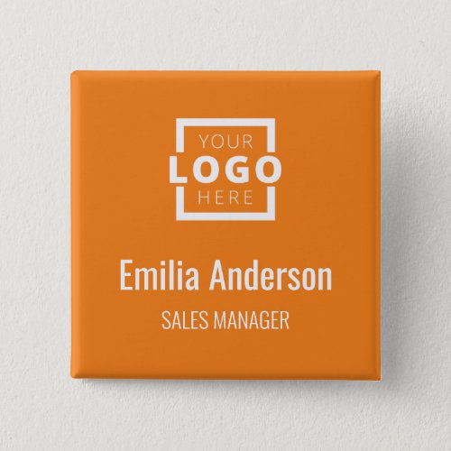 Business Logo Employee Staff Name Badge Orange Button