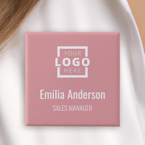 Business Logo Employee Staff Name Badge Pink Button