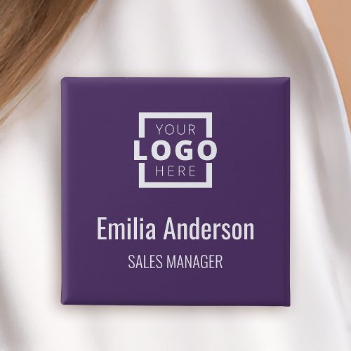 Business Logo Employee Staff Name Badge Purple Button